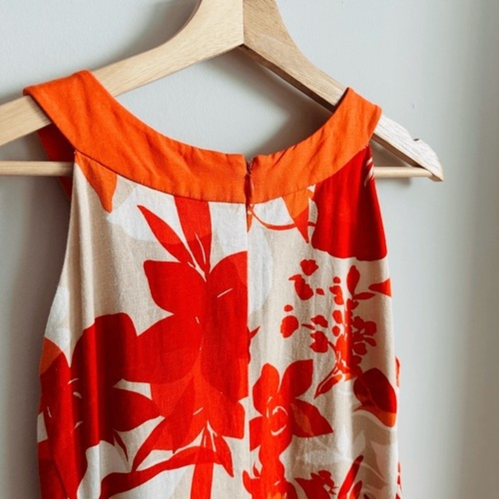 Vintage Jessica Howard Orange Floral Linen Blend Embellished Shift Dress 12 - Picture 5 of 8